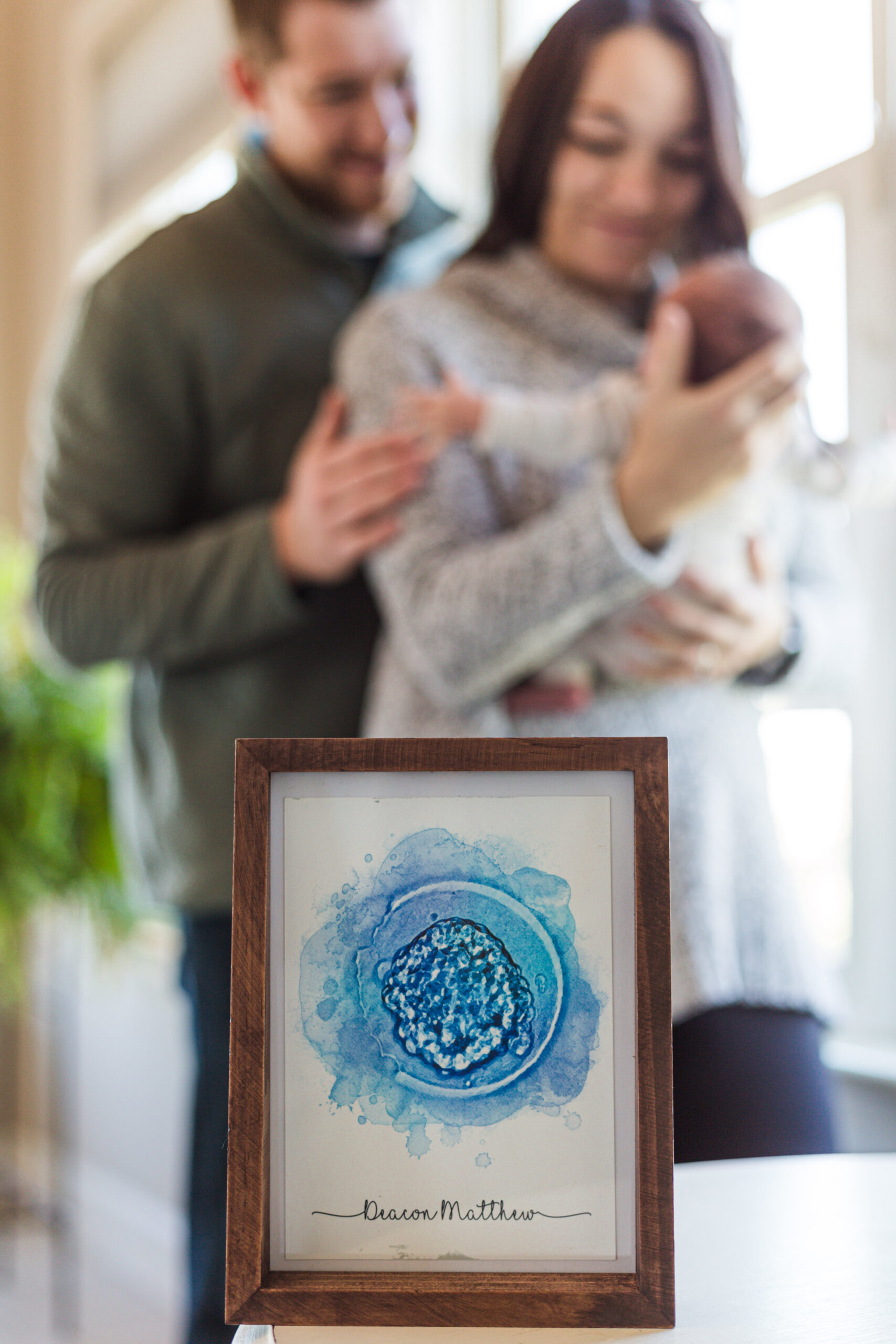 custom ivf embryo watercolor portrait in blue