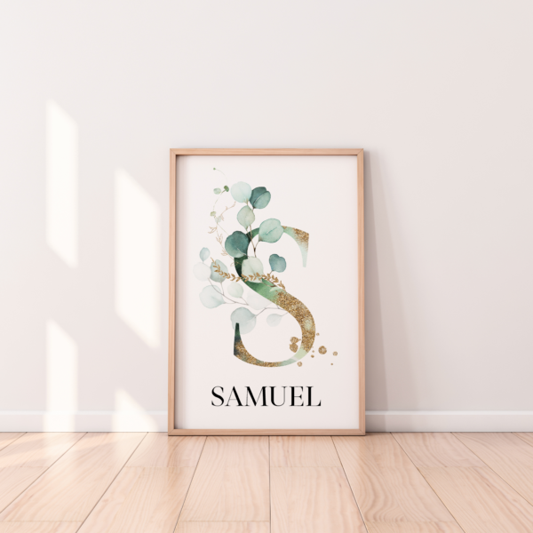 letter name euca listing1 Custom Initial Art with Name Personalized Nursery Art - Eucalyptus Leaves