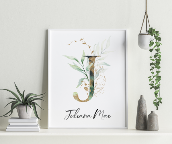 letter name euca listing2 Custom Initial Art with Name Personalized Nursery Art - Eucalyptus Leaves