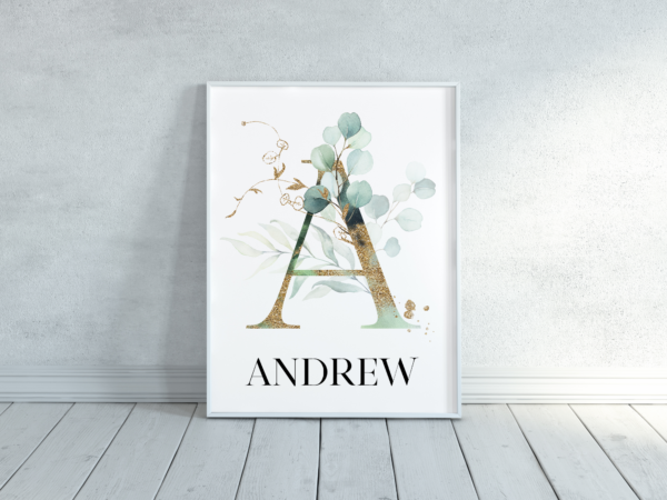letter name euca listing3 Custom Initial Art with Name Personalized Nursery Art - Eucalyptus Leaves
