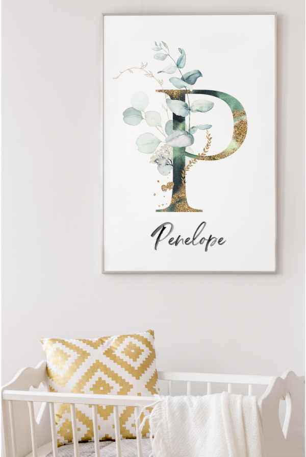 letter name euca listing4 Custom Initial Art with Name Personalized Nursery Art - Eucalyptus Leaves